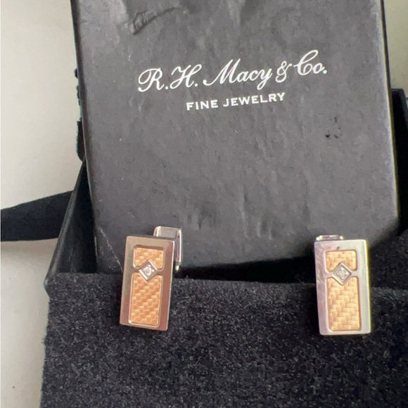 Men's Diamond Accent Cufflinks in Stainless Steel with 18k Gold Inlay (Macy’s) - Picture 2 of 5